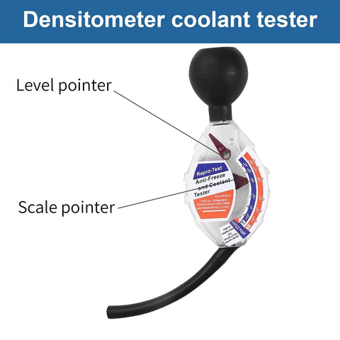 KINGTAIXIN coolant tester accessory with handheld hydrometer, clear body, blue/orange scale, and attached black hose