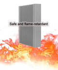 Pro Level Soundproof Studio Wedges Heavy Duty Acoustic Foam Panels 4 Inch Thick set in front of flames, gray, flame-retardant design.