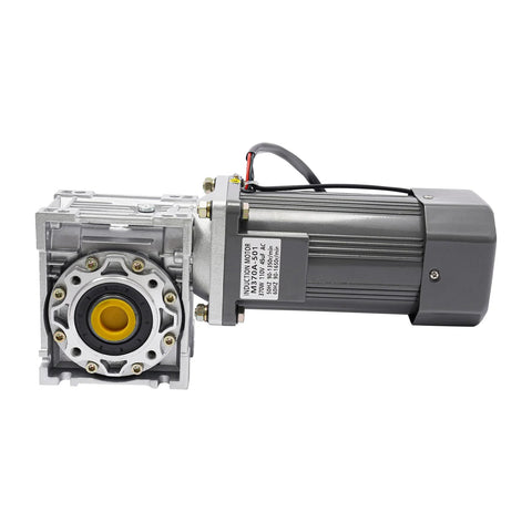 Front view of 110V worm-gear reducer motor with speed controller; aluminum gearbox, 0.98in output bore