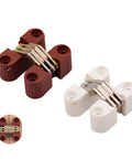 Hidden Hinges 4 Pack 33x11mm White Plastic Invisible Barrel Cross Hinge for doors and cabinets, shown in red and white.