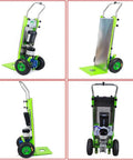 Heavy Duty Electrical Stair Climber Dolly With Brushless 1200W Motor And Removable Battery showing different angles and features of the dolly.