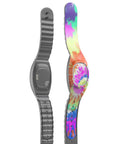 Spiral Tie Dye Skin Decal Vinyl Full Body Wrap Kit for Disney MagicBand Plus showing bright colors and precision fit on band