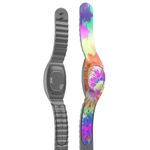 Spiral Tie Dye Skin Decal Vinyl Full Body Wrap Kit for Disney MagicBand Plus showing bright colors and precision fit on band