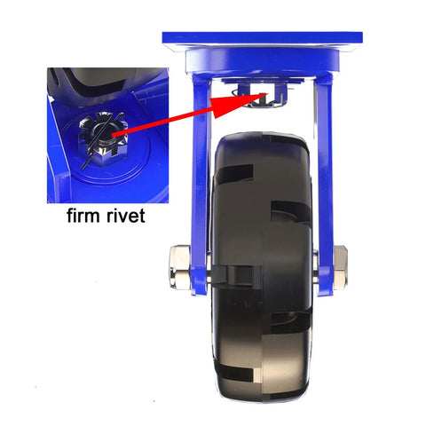 Built Tough Heavy Duty Industrial Casters Featuring Rock Solid Rubber Tires with firm rivets for stable load hauling.