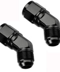 6AN 45 Degree Swivel Fitting Male To Female Aluminum Adapter For High Pressure Hose Lines 9/16-18 UNF Thread 37 Degree Flare CNC Machined 6061 T6 Leak Free Performance AN6 Fitting, black anodized pair