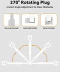 Adjustable Outlet Extender Stick With Flexible Rotating Head And Usb C Fast Charging Plus Two Extra Usb Ports And Dual Ac Receptacles For Tight Spaces No Sweat Setup Reach Every Corner showing 270° rotating plug for angle adjustment.