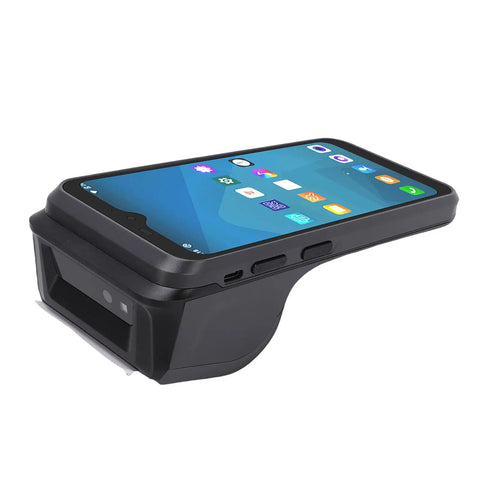 High Speed Mobile Pos Receipt Printer With 6.2 Inch Touch Screen 58mm Thermal Printer Built In Battery angled view showing scanner and touchscreen.