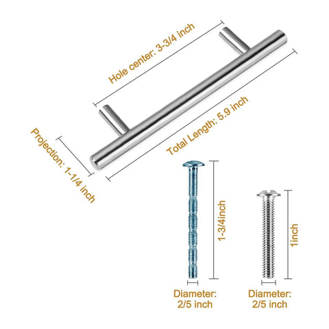 Budget Friendly Six Inch Brushed Nickel Cabinet Pulls Set Of 45 For Stainless Steel Kitchen Cabinets, 96mm Hole Center, 10mm Diameter