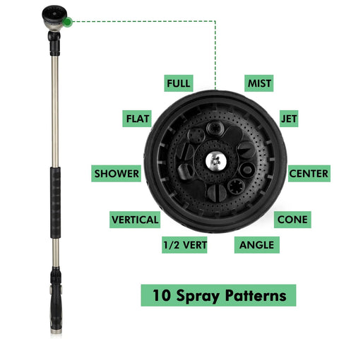 RESTMO 36-inch metal watering wand with 180-degree swivel head and 10 spray patterns