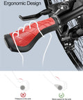 Ergonomic Bike Handlebar Grips With Wide Holding Surface Rubber Non Slip All Day Comfort Aluminum Inner Lock Ring for bikes.