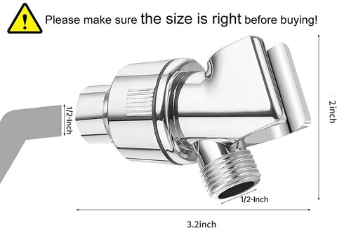 Adjustable Shower Arm Holder for Handheld Shower Head with Swivel Ball 1/2 Inch IPS Chrome Mount detailed view with dimensions
