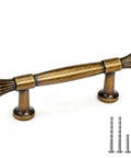 Antique Brass Kitchen Cabinet Pulls Set Of 6, 3 Inch Center To Center Solid Zinc Alloy Vintage Dresser Drawer Handles, screws shown