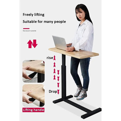 Adjustable Folding Laptop Table With Smooth Casters Total Game Changer For Couch Bed Or Office Setup Easy Roll Mobility shown raised with user.