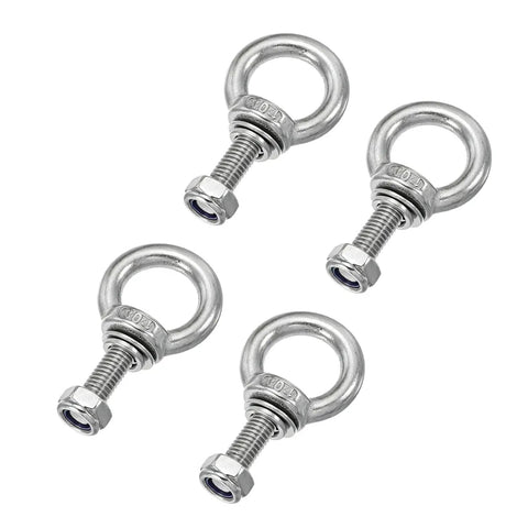4 Pack 304 Stainless Steel Eye Bolts M8 x 40mm With Flange Lock Nuts And Spring Washers Built Tough For Lifting Hanging And Tie Down Gear Outdoors And Indoors, four bolts