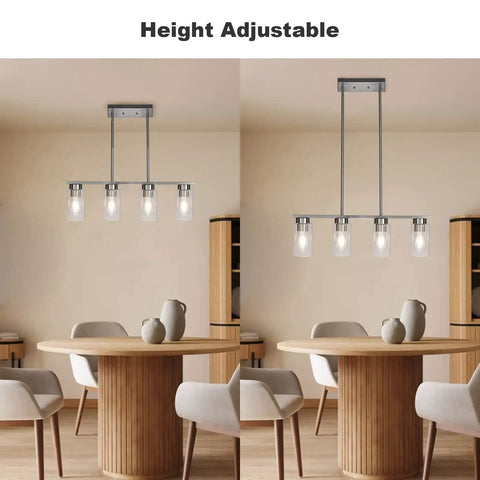 Farmhouse Style 4 Light Dining Room Fixture With Clear Glass Shades And Brushed Nickel Finish For Kitchen Island And Dining Table Lighting Upgrade Perfect For Dining Room And Kitchen Island Ambience With Easy Ceiling Mount installed over dining table