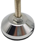 Close-up of Beefy 4 Inch Adjustable Leveling Feet Set For Furniture, Machinery, Silver Base, M10x2.8 Thread, Black Finish