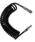 Badass HP Air Hose Adapter Quick Connect Cable 6mm Line Push Twist Fit No Tools Needed So You Build Stuff Faster Keep Air Compressor Link Tight Stress Free For All Your Daily Jobs Ready To Go Right Now For Sure, black coil hose with metal quick-connect ends