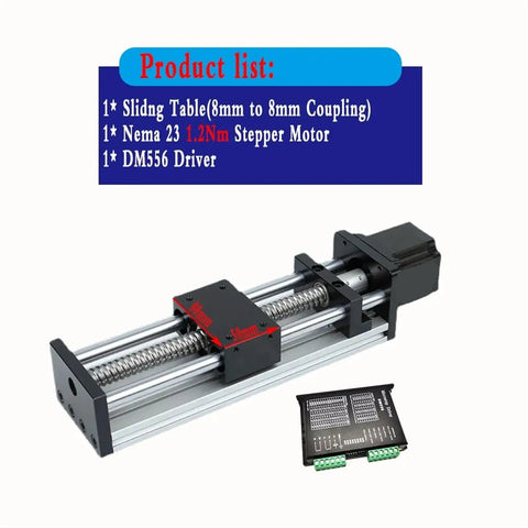 Heavy Duty Linear Rail Kit With Sliding Table Ball Screw Drive And Nema 23 Stepper Motor Driver, includes sliding table and driver.