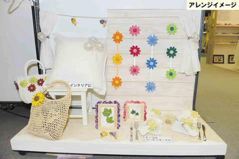 Dope Tsumami Craft Plate Kit display with folding and sword horn knobs, featuring flower decorations on a table setup