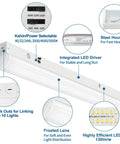 4 Ft LED Shop Lights 40/32/24W Selectable CCT 3500K 4000K 5000K 5200 Lumen High Efficiency Linear Light Fixture Replacement demonstration
