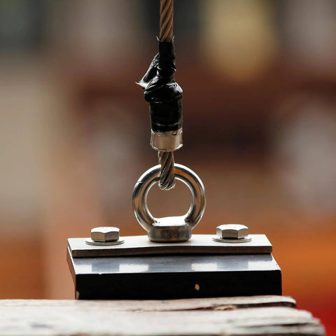 4 Pack M8 60mm Lifting Eye Bolt Set In 304 Stainless Steel With Nuts Lock Washers And Flat Washers attached to cable
