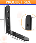 20 Pack Heavy Duty L Corner Shelf Brackets 4x4 Inch Black, 2mm Thick Plate, 6 Countersunk Holes, 90 Degree Right Angle Support