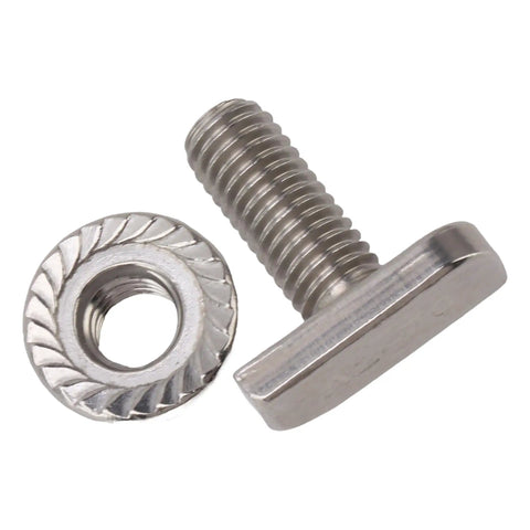 Heavy Hitter M8 X 20 Millimeter T Slot Drop In Hammer Head Stainless Steel Bolts With Ten Flange Nuts For Aluminum Tracks And Solar Rigs Built Tough For No Sweat Job Site Setup