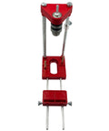 Pro Grade Drill Guide Woodworking Locator Kit with adjustable drilling guide, hole puncher, bench drill press in red metal frame