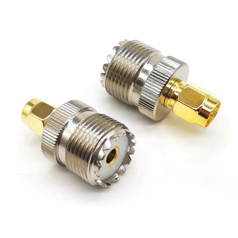 Two Pack SO239 To SMA Antenna Coax Adapters PL259 UHF Female To SMA Male Connectors, brass with nickel plating