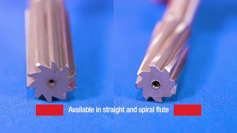 One Eighth Inch High Speed Steel Straight Shank Chucking Reamer DWR Series in straight and spiral flute design on blue surface