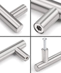 Close-up of brushed nickel finish cabinet handles and drawer pulls stainless steel hollow tubes, 6 inch length with 96mm center to center.