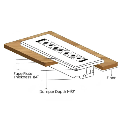 Durable Cast Aluminum Floor Register 9x12 For Duct Openings Indoor Use Handcrafted Aluminum Vent with diagram showing dimensions.
