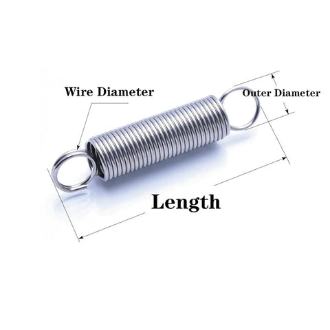 Premium Dual Hook Extension Spring Made From Solid 304 Stainless Steel With Tiny Wire Measuring Just 1.4mm And Outer Diameter Of 14mm with labeled measurements.