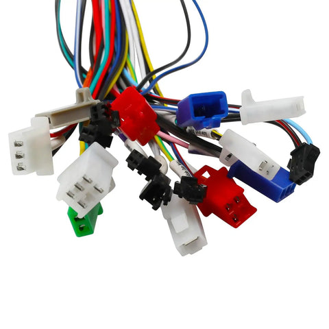 Various colored electrical connectors and wires for 5000W Sine Wave Controller 72V 24 Mosfet 100A for Electric Atv Go Kart.