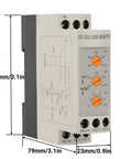Front view of Voltage Monitoring Relay With Adjustable Over And Under Voltage Protection Delay Timer 35mm DIN Rail Mount DC 24V