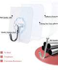24 Pack Heavy Duty Self Adhesive Hooks Transparent Reusable Waterproof Wall Hangers For Kitchen Towels Curtains Bathroom Coats And Shower Doors No Damage Easy To Install Removable Without Residue, showing stainless steel hook with ABS back