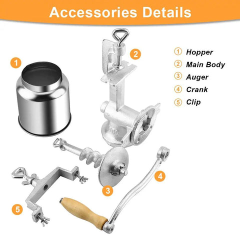 Manual Grain Grinder With Table Clamp Hand Crank Mill Heavy Duty Cast Iron Construction For Corn Seeds Spices Beans Coffee And More In Home Kitchen With Adjustable Coarseness And Large Wooden Handle