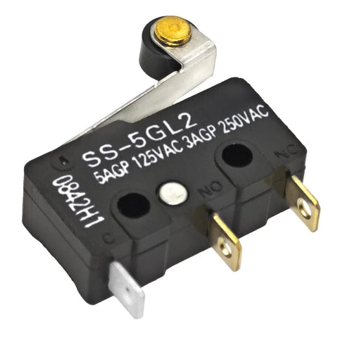 Pack Of Six Microswitch With SPDT Contacts 125V AC 5A Momentary Snap Action Hinge Roller Actuator IP40 for control panels.