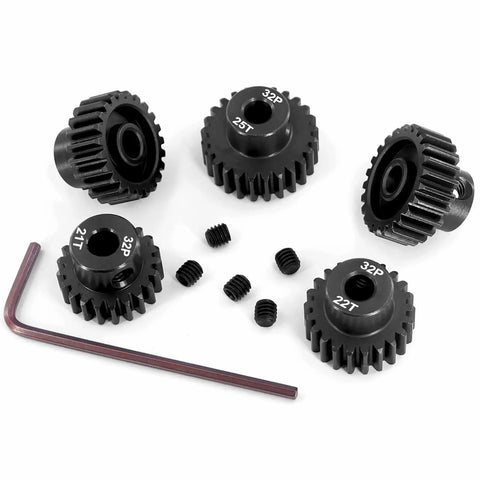 Beefy Pinion Gear Set For One Eighth And One Tenth RC SCT Buggy Monster Trucks 32P 0.8 Mod 5mm Shaft Includes 21T 22T 23T 24T 25T