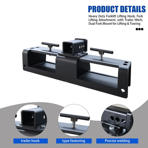 Heavy Duty Forklift Lifting Hook With 2 Inch Receiver Hitch, Dual Fork Mounted Lifting And Towing Attachment, 10 Ton Max Capacity
