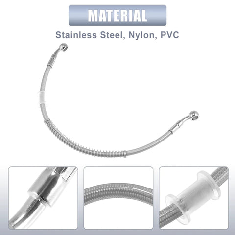 15.75 Inch Stainless Steel Braided Hydraulic Motorcycle Brake Line For ATV Motocross And Sport Bikes Beefed Up 10mm Inner Diameter 40cm Length Two 28 Degree Banjo Ends Silver Tone with stainless steel construction.