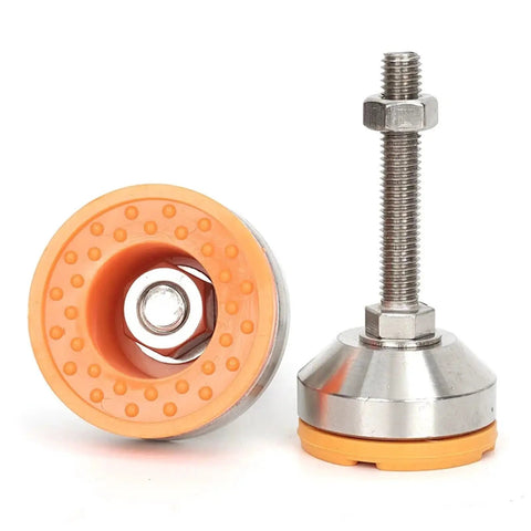 Heavy Duty Adjustable Leveling Feet Pad Mount Kit Featuring A Rock Solid Base To Bypass Equipment Wobble And Keep Your Setup Locked Down Tight, featuring a thickened base and threaded stem.