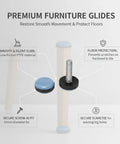 PTFE Screw-In Furniture Glides 0.75 Inch Round Blue Floor Protectors showing installation features and benefits for hardwood and tile