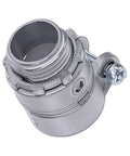 20 Pack Of 1/2 Inch Squeeze Connectors For Electrical Boxes Crafted From Zinc Alloy With Push In Installation And Durable Screw Locking Nuts close-up view of a connector with threaded opening.