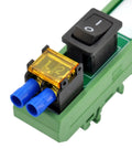 Rail Mount Rocker Switch Module For 10 Amp Power, Compatible With 250VAC Or 50VDC, One Channel, Easy On Off Rocker, close-up view