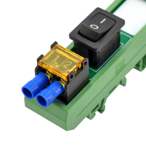 Rail Mount Rocker Switch Module For 10 Amp Power, Compatible With 250VAC Or 50VDC, One Channel, Easy On Off Rocker, close-up view