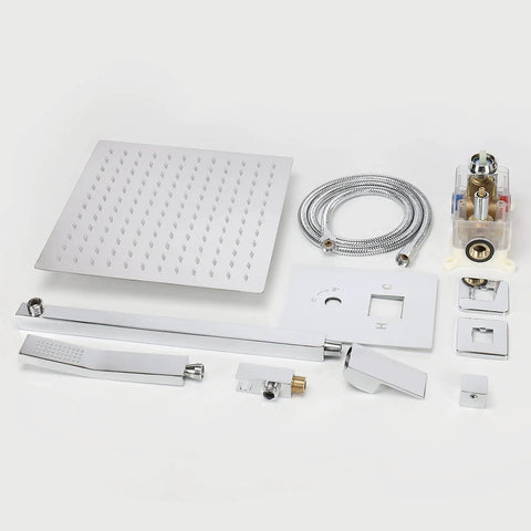 Ultimate Rain Shower System With Dual Heads, Ceiling Mounted High Pressure Flow, Chrome 12 Inch Showerhead And Handheld parts
