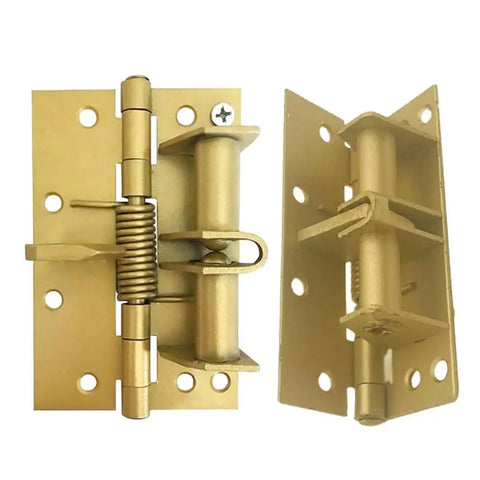 Heavy Duty Spring Loaded Cabinet Hinges With Automatic Self Closing Action, showing spring mechanism and gold finish.