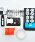 Heavy Duty Black Vacuum Cup Assembly Set With Industrial Manipulator Fittings Solidly Attached Air Exhaust And Solenoid Valve Tracheal Muffler kit components layout