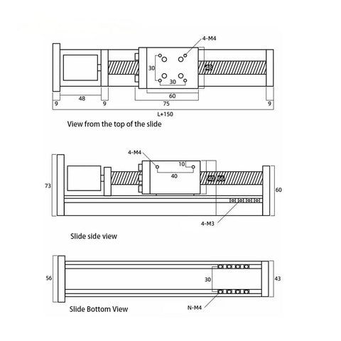 Beefed Up Heavy Duty Linear Guide Module With 57 Stepper Motor Nema23 And SFU1605 Ball Screw Actuator, top side bottom views